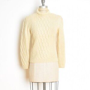 vintage Irish sweater cream wool cable knit fisherman warm chunky top shirt XS S